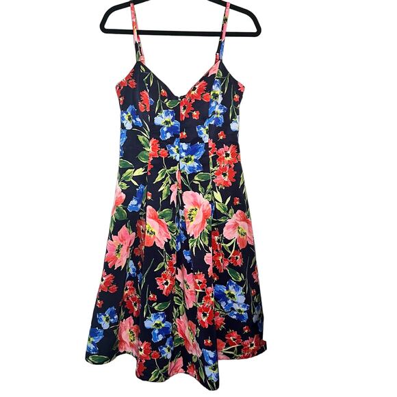 ELIZA J Fit & Flare Cocktail Dress Spaghetti Strap Floral Print Blue Size 6 - Picture 1 of 9